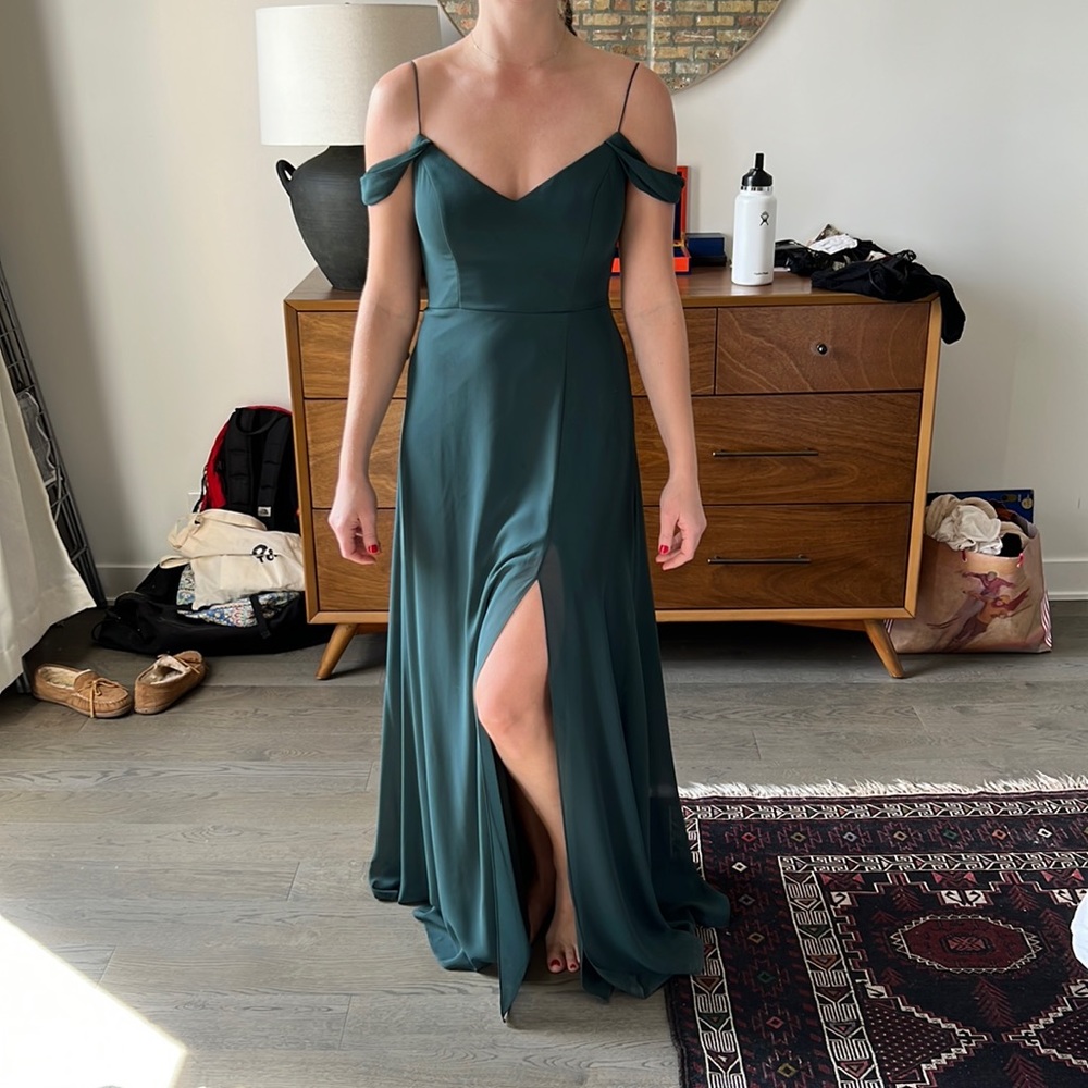 Levkoff green bridesmaids dress